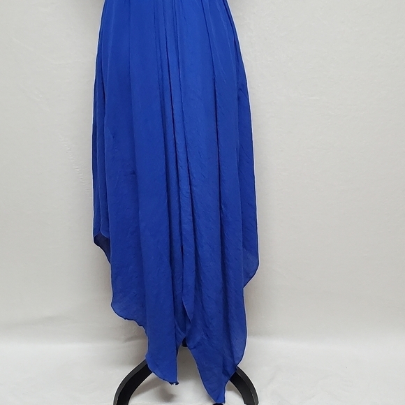 VINTAGE Cobalt Blue Asymmetric Sharkbite Hem V-neck Tie-Waist Gossamer Dress XL - Picture 16 of 16